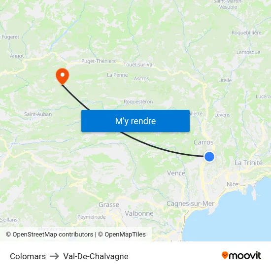 Colomars to Val-De-Chalvagne map