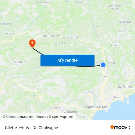 Gilette to Val-De-Chalvagne map