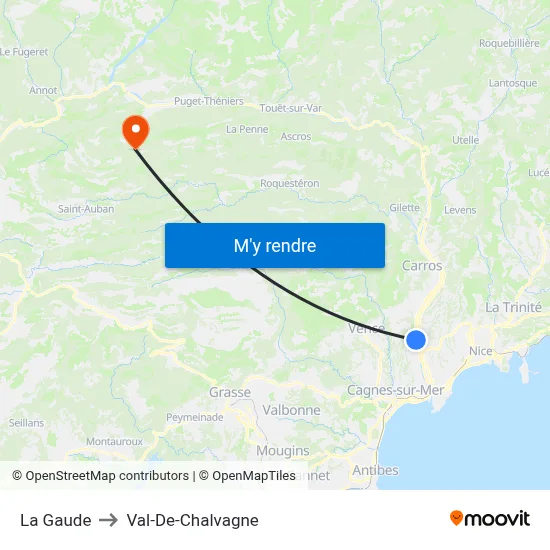 La Gaude to Val-De-Chalvagne map