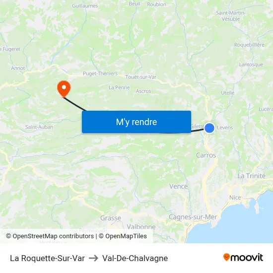 La Roquette-Sur-Var to Val-De-Chalvagne map
