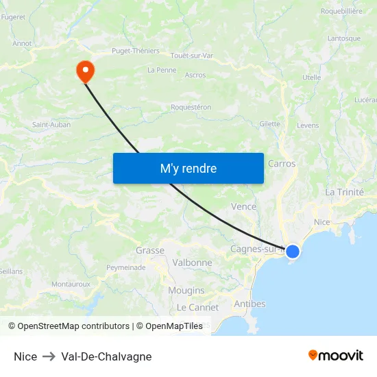 Nice to Val-De-Chalvagne map
