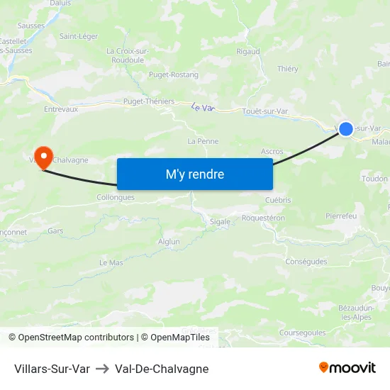 Villars-Sur-Var to Val-De-Chalvagne map
