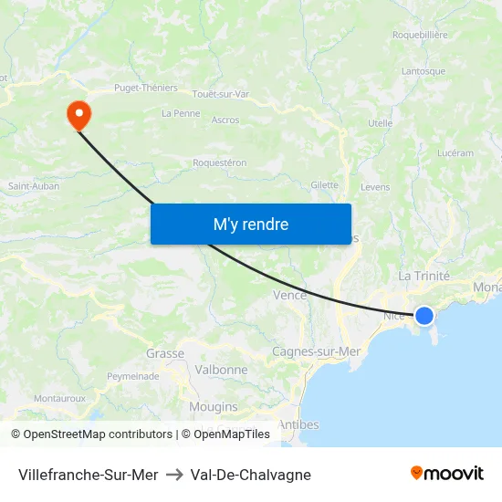 Villefranche-Sur-Mer to Val-De-Chalvagne map