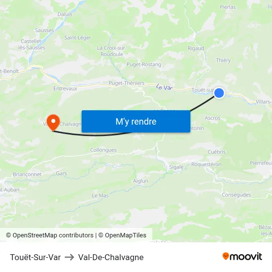 Touët-Sur-Var to Val-De-Chalvagne map