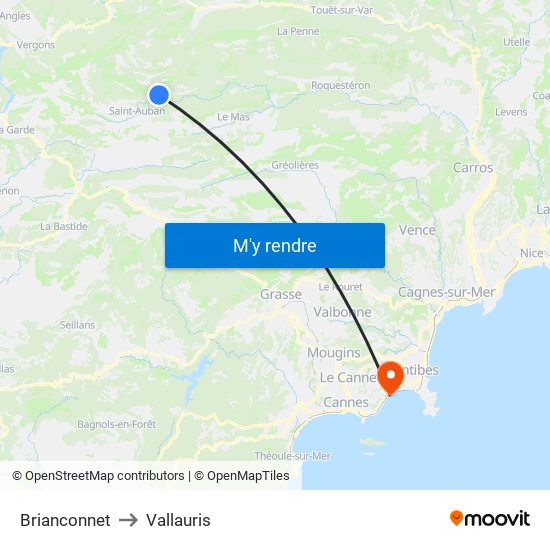 Brianconnet to Vallauris map