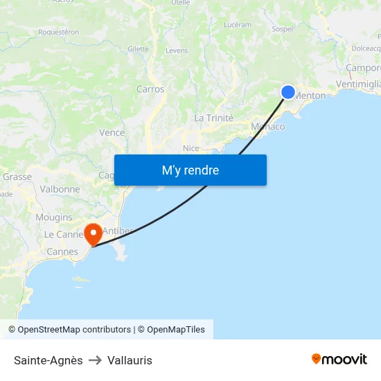 Sainte-Agnès to Vallauris map