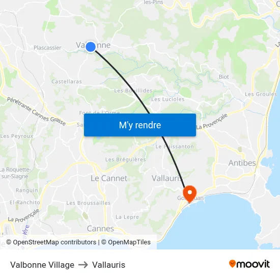 Valbonne Village to Vallauris map