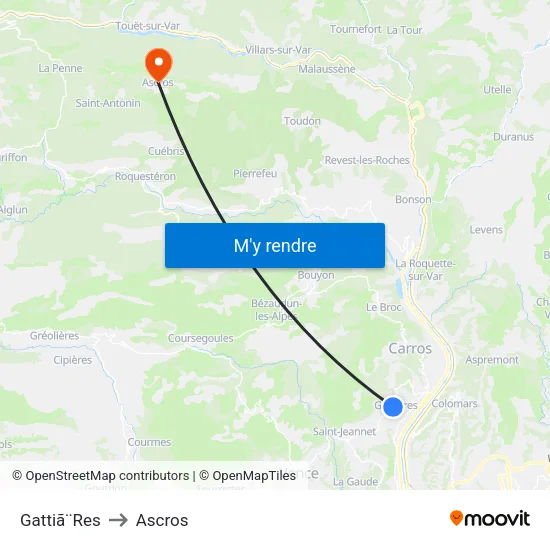 Gattiã¨Res to Ascros map