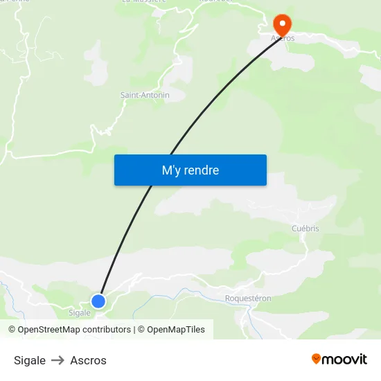 Sigale to Ascros map