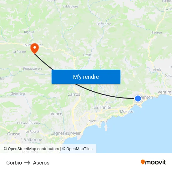 Gorbio to Ascros map