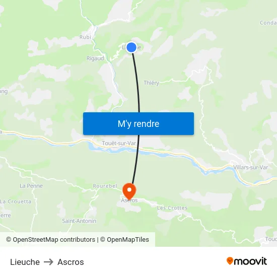 Lieuche to Ascros map