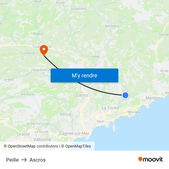 Peille to Ascros map