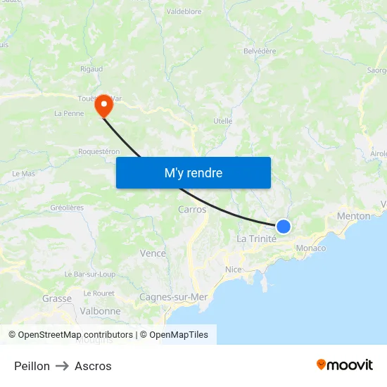 Peillon to Ascros map