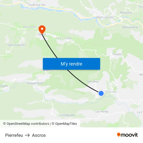 Pierrefeu to Ascros map