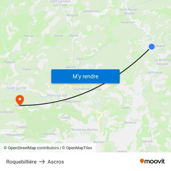 Roquebillière to Ascros map