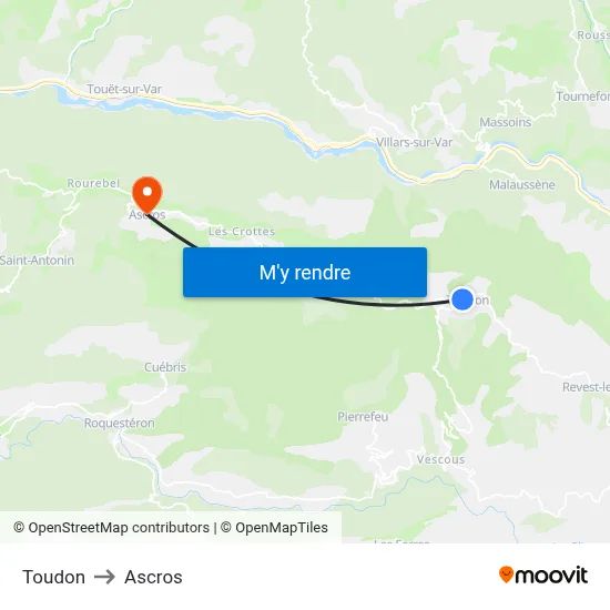 Toudon to Ascros map