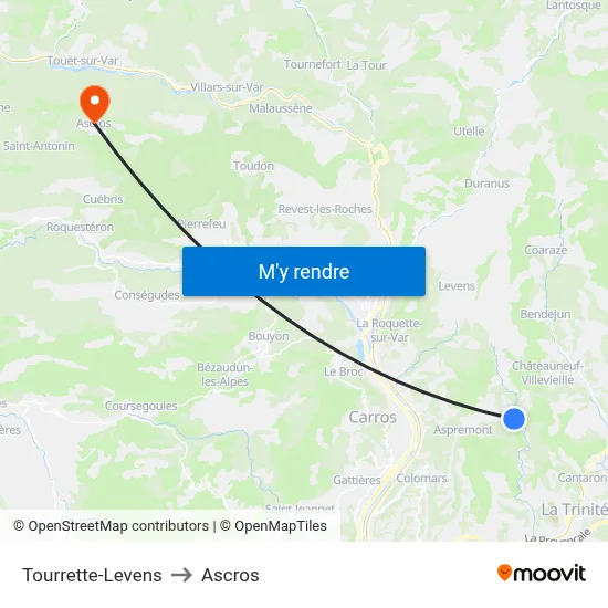 Tourrette-Levens to Ascros map