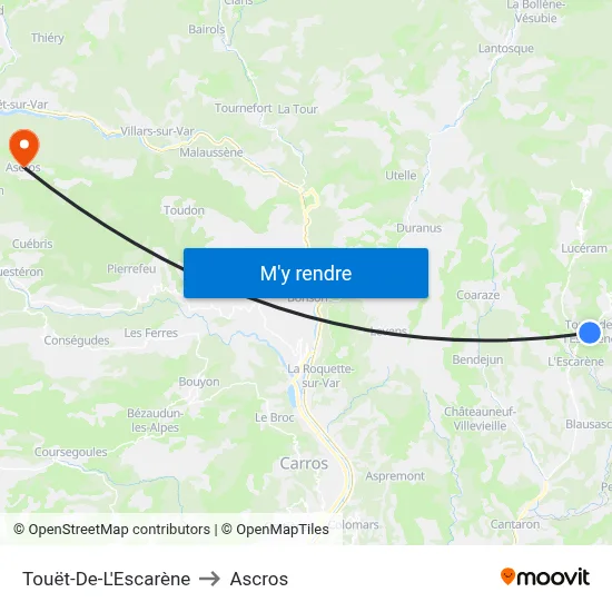 Touët-De-L'Escarène to Ascros map