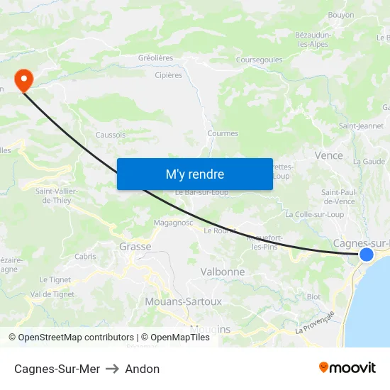 Cagnes-Sur-Mer to Andon map