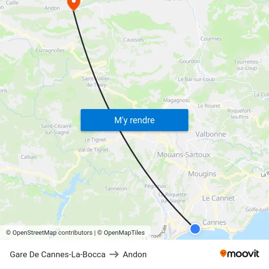 Gare De Cannes-La-Bocca to Andon map