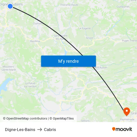 Digne-Les-Bains to Cabris map