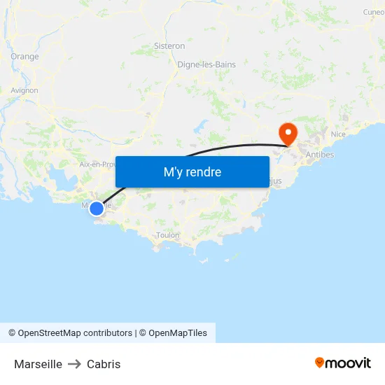 Marseille to Cabris map