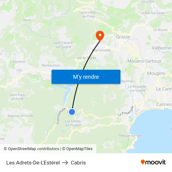 Les Adrets-De-L'Estérel to Cabris map
