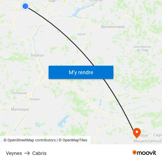 Veynes to Cabris map