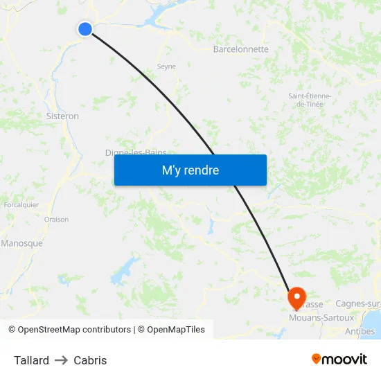 Tallard to Cabris map