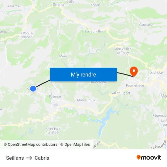 Seillans to Cabris map