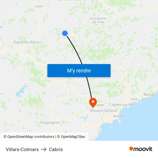 Villars-Colmars to Cabris map