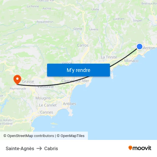 Sainte-Agnès to Cabris map