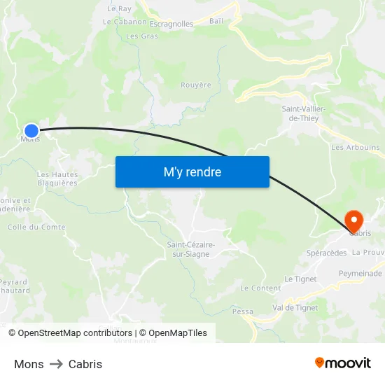 Mons to Cabris map