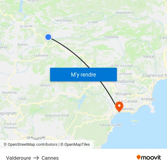 Valderoure to Cannes map