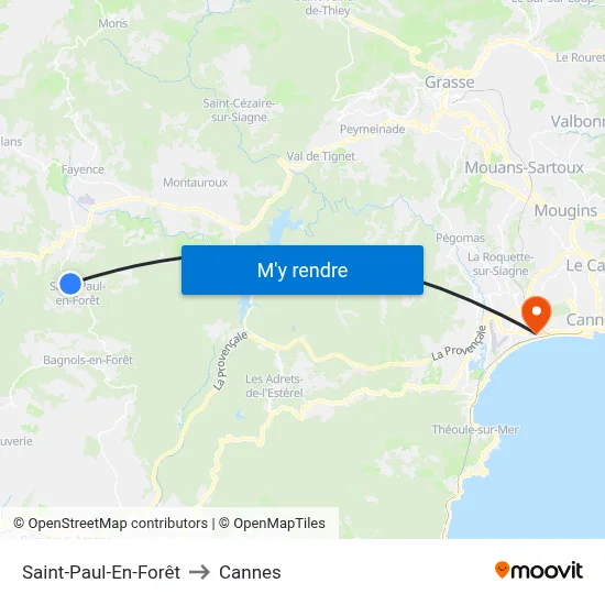 Saint-Paul-En-Forêt to Cannes map