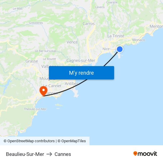 Beaulieu-Sur-Mer to Cannes map
