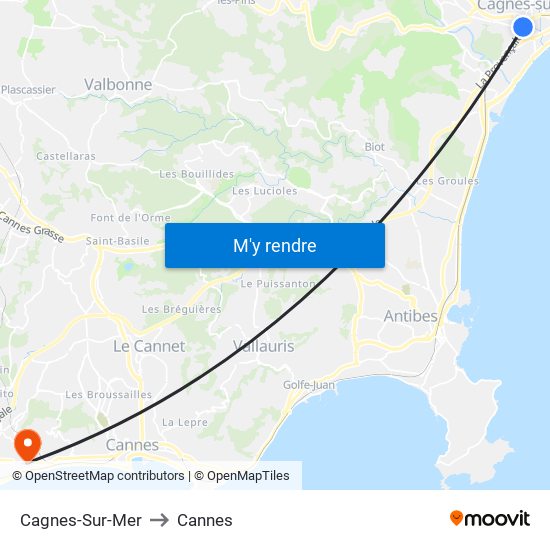 Cagnes-Sur-Mer to Cannes map