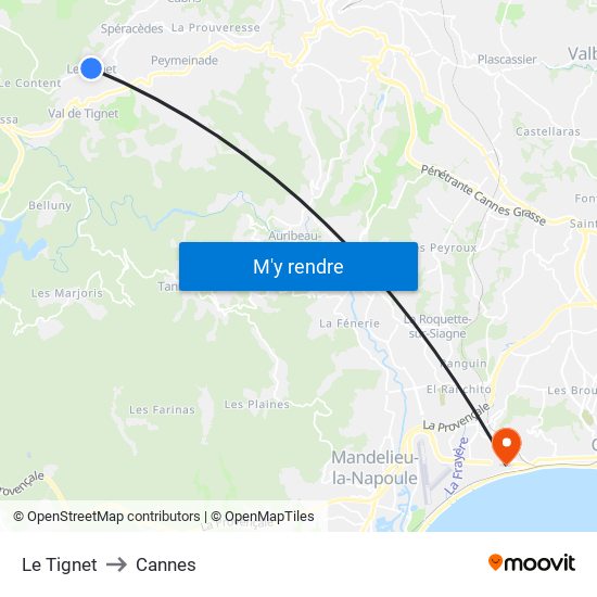 Le Tignet to Cannes map