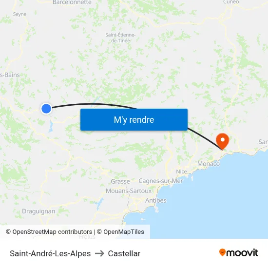 Saint-André-Les-Alpes to Castellar map