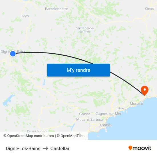 Digne-Les-Bains to Castellar map
