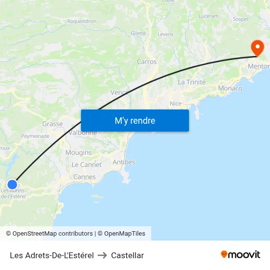 Les Adrets-De-L'Estérel to Castellar map