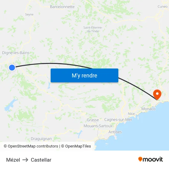 Mézel to Castellar map