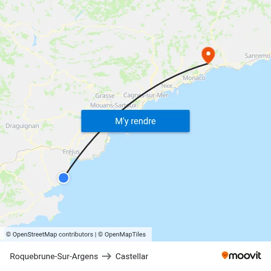 Roquebrune-Sur-Argens to Castellar map