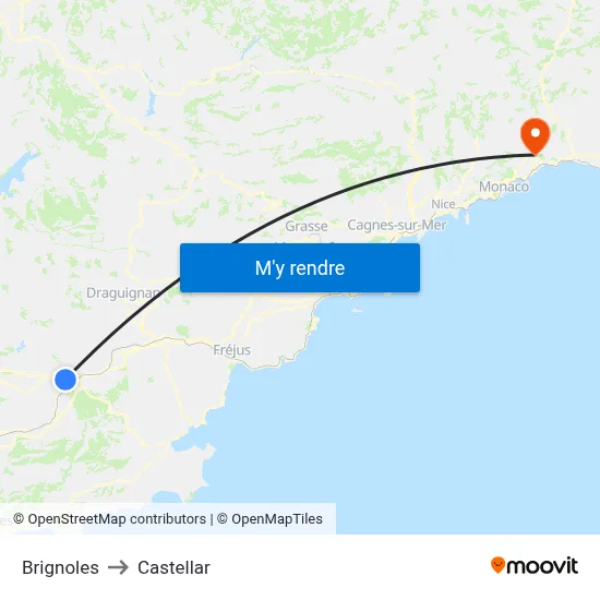 Brignoles to Castellar map