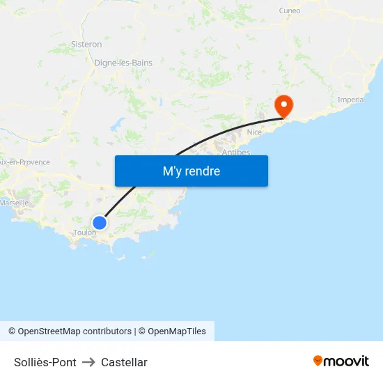 Solliès-Pont to Castellar map