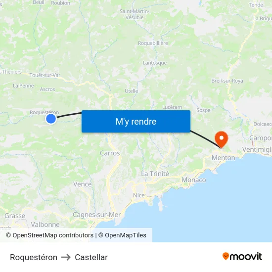 Roquestéron to Castellar map