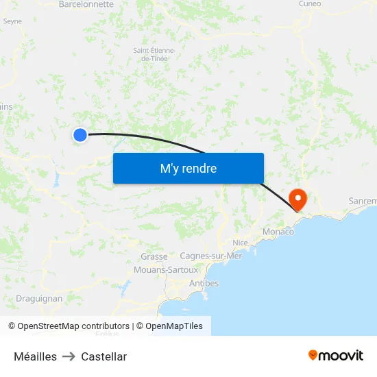 Méailles to Castellar map
