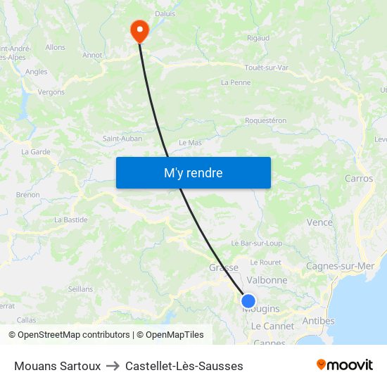 Mouans Sartoux to Castellet-Lès-Sausses map