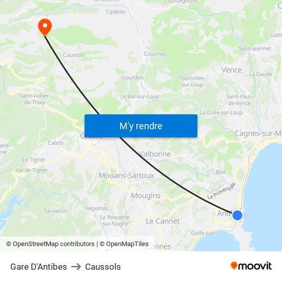 Gare D'Antibes to Caussols map