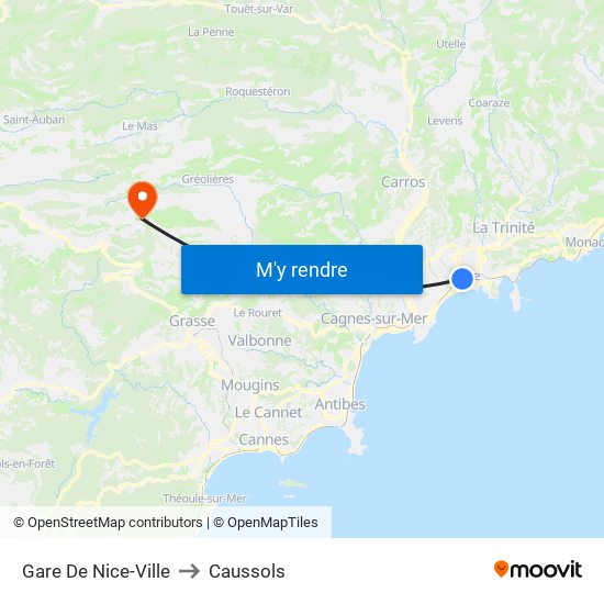 Gare De Nice-Ville to Caussols map
